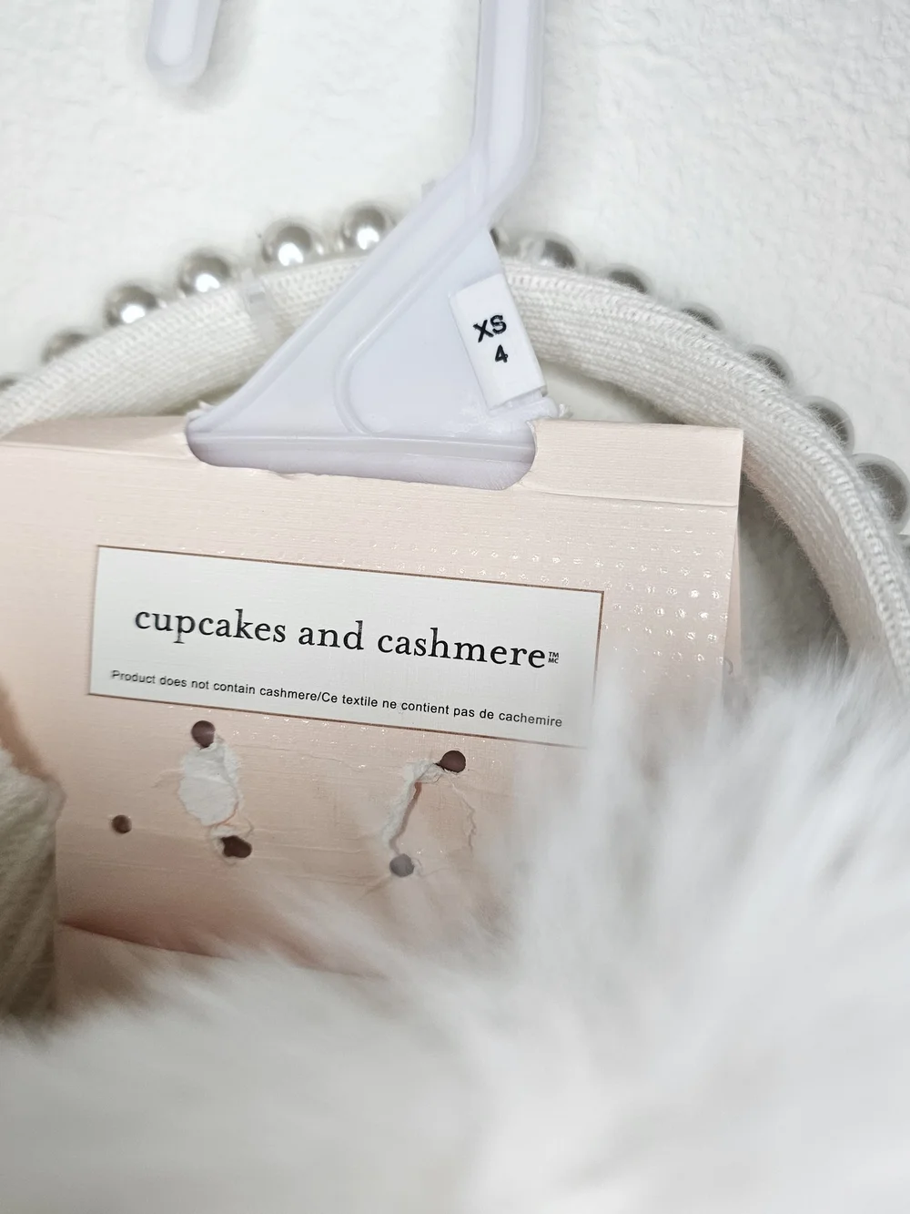 White Knit Girls' Coat with Faux Fur Collar
